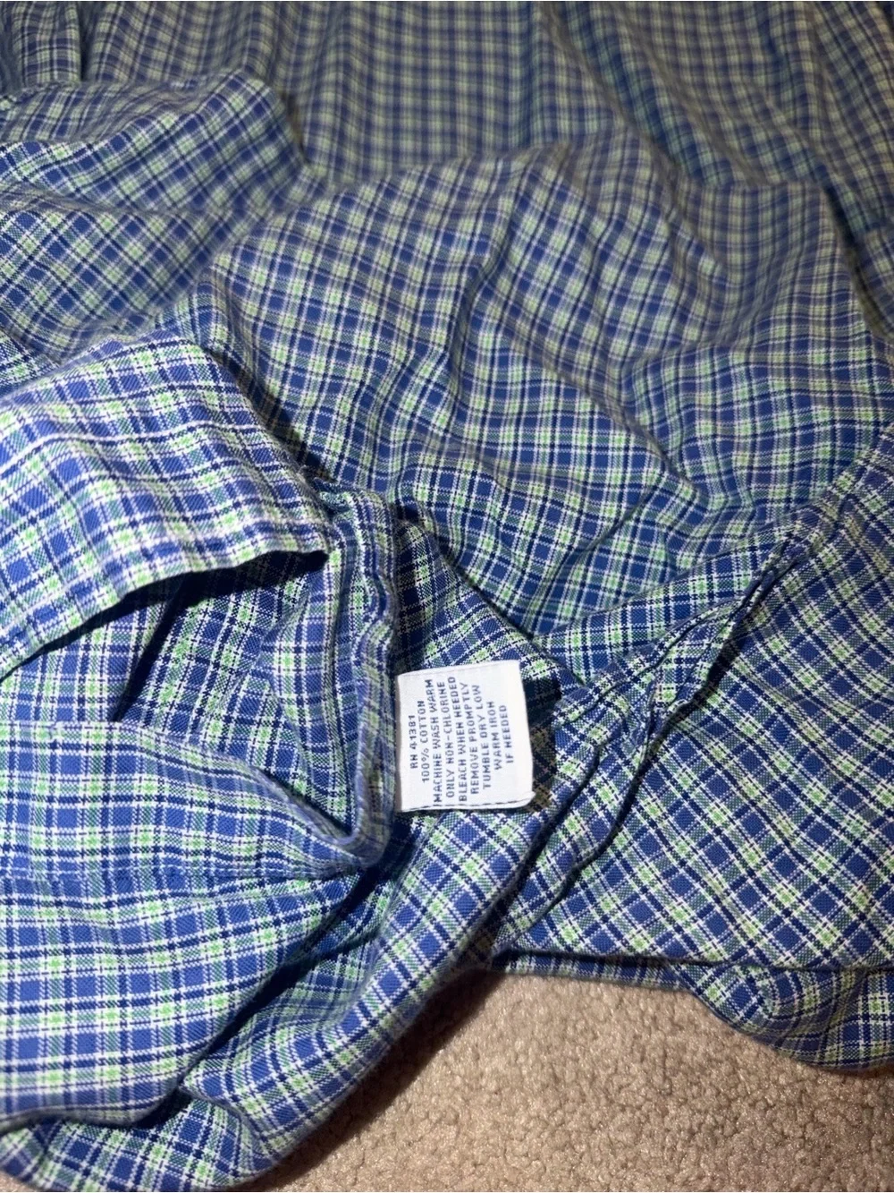 Polo Ralph Lauren button-down shirt features a blue and green plaid pattern XL